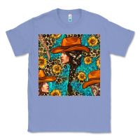 Colony Blue Western Girl Hair Clasp And Sunflower With Leopard And Glitter Seamles Classic Tee - BundleAndBundleShop