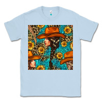 Dusty Blue Western Girl Hair Clasp And Sunflower With Leopard And Glitter Seamles Classic Tee - BundleAndBundleShop