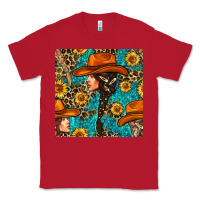 Red Western Girl Hair Clasp And Sunflower With Leopard And Glitter Seamles Classic Tee - BundleAndBundleShop