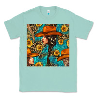 Seafoam Western Girl Hair Clasp And Sunflower With Leopard And Glitter Seamles Classic Tee - BundleAndBundleShop