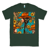 Sports Green Western Girl Hair Clasp And Sunflower With Leopard And Glitter Seamles Classic Tee - BundleAndBundleShop