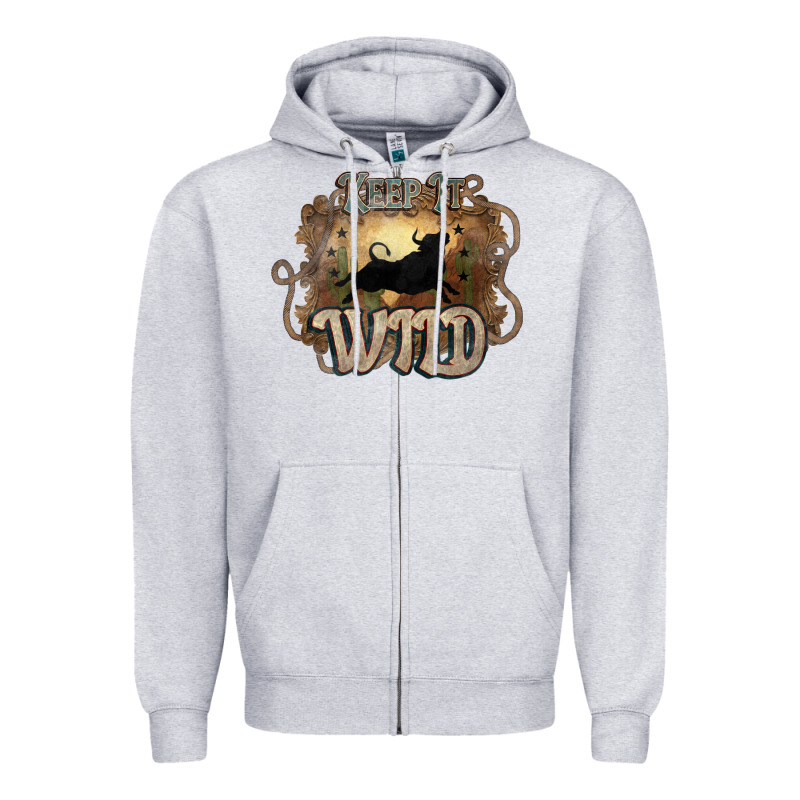 Keep It Wild Western Bull Zipper Hoodie by HowdyJamesFarm | Teevron