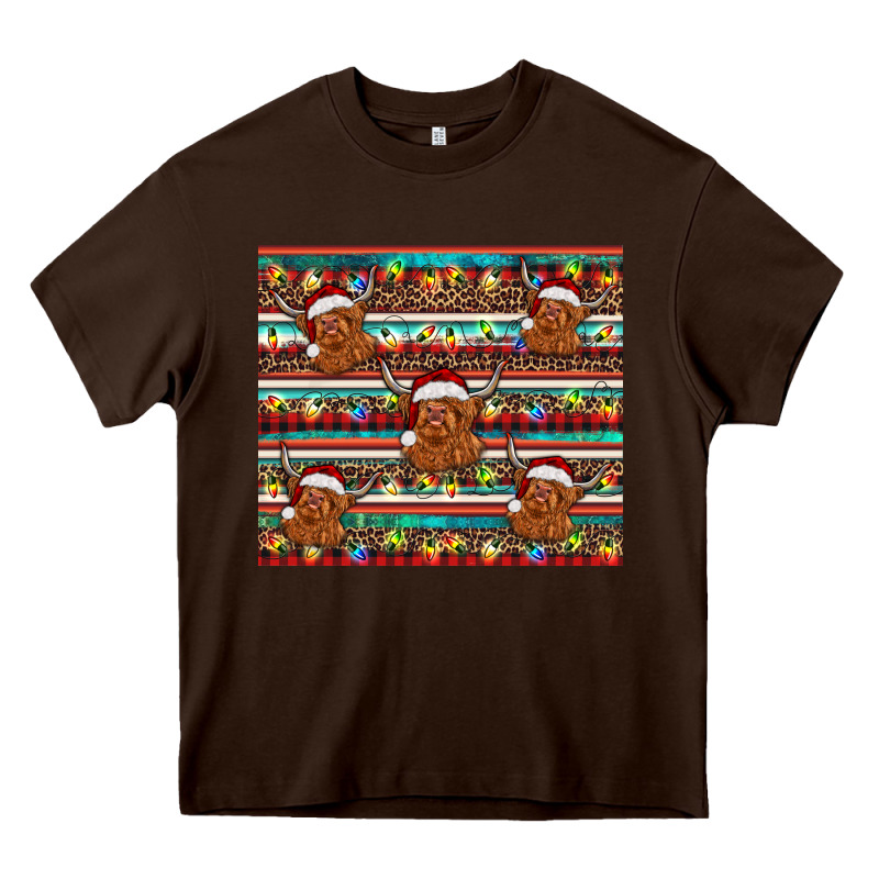 Christmas Turquoise Serape Highland Cow Heavy Core Tee by BarkalooDesign | Teevron