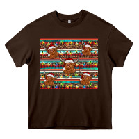 Chocolate Brown christmas turquoise serape highland cow Heavy Core Tee - BarkalooDesign