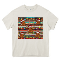 Cream christmas turquoise serape highland cow Heavy Core Tee - BarkalooDesign
