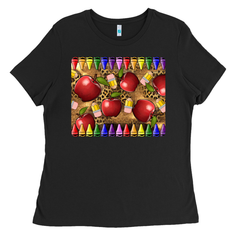 Teacher Crayons And Apples Ladies Tee by LillyAllenDesigns | Teevron