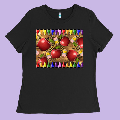 Teacher Crayons And Apples Ladies Tee Designed By Lillyallendesigns