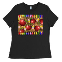 Black Teacher Crayons And Apples Ladies Tee - LillyAllenDesigns