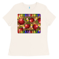 Bone Teacher Crayons And Apples Ladies Tee - LillyAllenDesigns