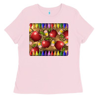 Bubblegum Pink Teacher Crayons And Apples Ladies Tee - LillyAllenDesigns