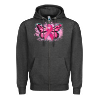 Charcoal Heather Cancer ribbon butterfly Cancer Awareness Zipper Hoodie - HowdyJamesFarm