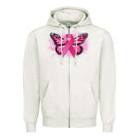 Oatmeal Heather Cancer ribbon butterfly Cancer Awareness Zipper Hoodie - HowdyJamesFarm