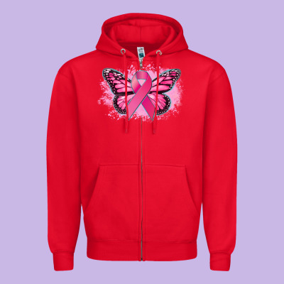 Cancer Ribbon Butterfly Cancer Awareness Zipper Hoodie Designed By Howdyjamesfarm