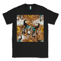 Black Western Bull Skull And Sunflowers With Leopard Seamless Pattern Classic Tee - BundleAndBundleShop