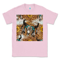 Bubblegum Pink Western Bull Skull And Sunflowers With Leopard Seamless Pattern Classic Tee - BundleAndBundleShop