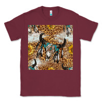 Burgundy Western Bull Skull And Sunflowers With Leopard Seamless Pattern Classic Tee - BundleAndBundleShop