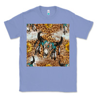 Colony Blue Western Bull Skull And Sunflowers With Leopard Seamless Pattern Classic Tee - BundleAndBundleShop