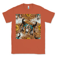 Copper Western Bull Skull And Sunflowers With Leopard Seamless Pattern Classic Tee - BundleAndBundleShop