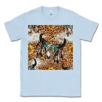 Dusty Blue Western Bull Skull And Sunflowers With Leopard Seamless Pattern Classic Tee - BundleAndBundleShop