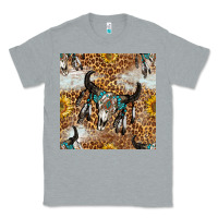 Heather Grey Western Bull Skull And Sunflowers With Leopard Seamless Pattern Classic Tee - BundleAndBundleShop