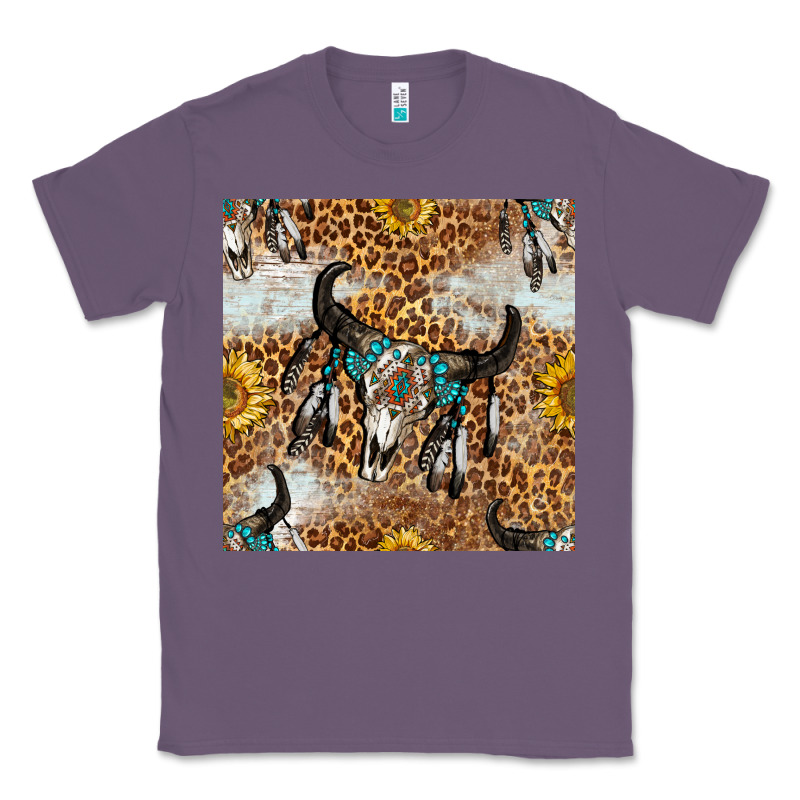 Western Bull Skull And Sunflowers With Leopard Seamless Pattern Classic Tee by BundleAndBundleShop | Teevron