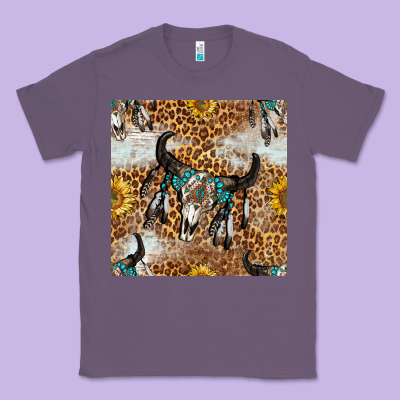 Western Bull Skull And Sunflowers With Leopard Seamless Pattern Classic Tee Designed By Bundleandbundleshop
