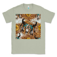 Matcha Western Bull Skull And Sunflowers With Leopard Seamless Pattern Classic Tee - BundleAndBundleShop