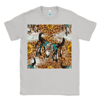 Moon Dust Western Bull Skull And Sunflowers With Leopard Seamless Pattern Classic Tee - BundleAndBundleShop