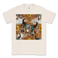 Natural Western Bull Skull And Sunflowers With Leopard Seamless Pattern Classic Tee - BundleAndBundleShop