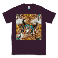 Plum Western Bull Skull And Sunflowers With Leopard Seamless Pattern Classic Tee - BundleAndBundleShop