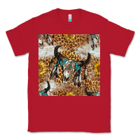 Red Western Bull Skull And Sunflowers With Leopard Seamless Pattern Classic Tee - BundleAndBundleShop