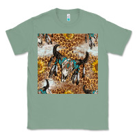 Sage Western Bull Skull And Sunflowers With Leopard Seamless Pattern Classic Tee - BundleAndBundleShop