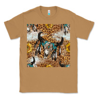 Toasted Coconut Western Bull Skull And Sunflowers With Leopard Seamless Pattern Classic Tee - BundleAndBundleShop