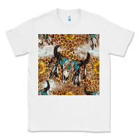 White Western Bull Skull And Sunflowers With Leopard Seamless Pattern Classic Tee - BundleAndBundleShop