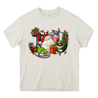 Cream joy with volleyball and santa's hat Heavy Core Tee - AdoDesignShop
