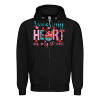 Black I wear my heart on my sleeve Valentine's Day Zipper Hoodie - HowdyJamesFarm