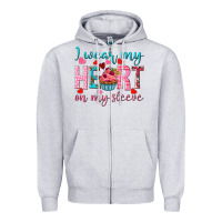 Heather Grey I wear my heart on my sleeve Valentine's Day Zipper Hoodie - HowdyJamesFarm