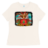 Bone hot coco christmas highland cow with background Ladies Tee - Jasminsmagicworld