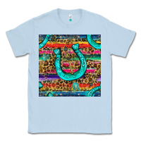 Dusty Blue Western Horseshoe And Arrow With Leopard And Serape Seamless Pattern Classic Tee - BundleAndBundleShop