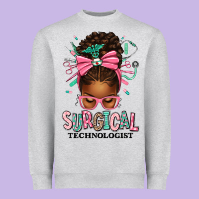 Surgical Technologist Afro Messy Bun Heavyweight Sweatshirt Designed By Texasbilliewilder