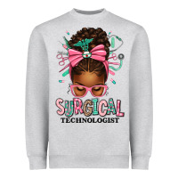 Heather Grey Surgical Technologist Afro Messy Bun Heavyweight Sweatshirt - texasbilliewilder