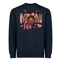 Navy Afro Messy Bun Mom Life Heavyweight Sweatshirt - texasbilliewilder
