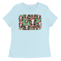 Baby Blue baby cow floral aztec background Ladies Tee - Jasminsmagicworld