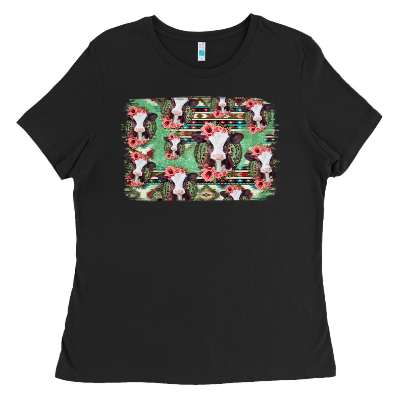 Baby Cow Floral Aztec Background Ladies Tee by Jasminsmagicworld | Teevron