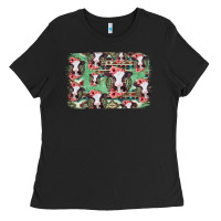 Black baby cow floral aztec background Ladies Tee - Jasminsmagicworld