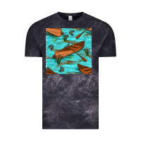 Cloud Black Lake Canoe And Fish With Reeds And Leopard Seamless Pattern Bbs Vintage Tee - BundleAndBundleShop