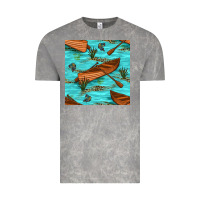 Cloud Rock Lake Canoe And Fish With Reeds And Leopard Seamless Pattern Bbs Vintage Tee - BundleAndBundleShop