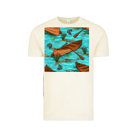 Vintage Arctic Lake Canoe And Fish With Reeds And Leopard Seamless Pattern Bbs Vintage Tee - BundleAndBundleShop