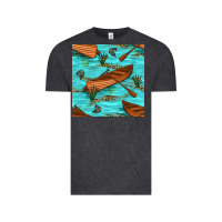 Vintage Black Lake Canoe And Fish With Reeds And Leopard Seamless Pattern Bbs Vintage Tee - BundleAndBundleShop