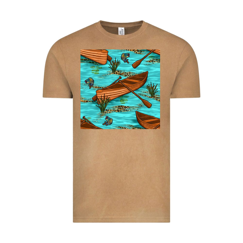 Lake Canoe And Fish With Reeds And Leopard Seamless Pattern Bbs Vintage Tee by BundleAndBundleShop | Teevron